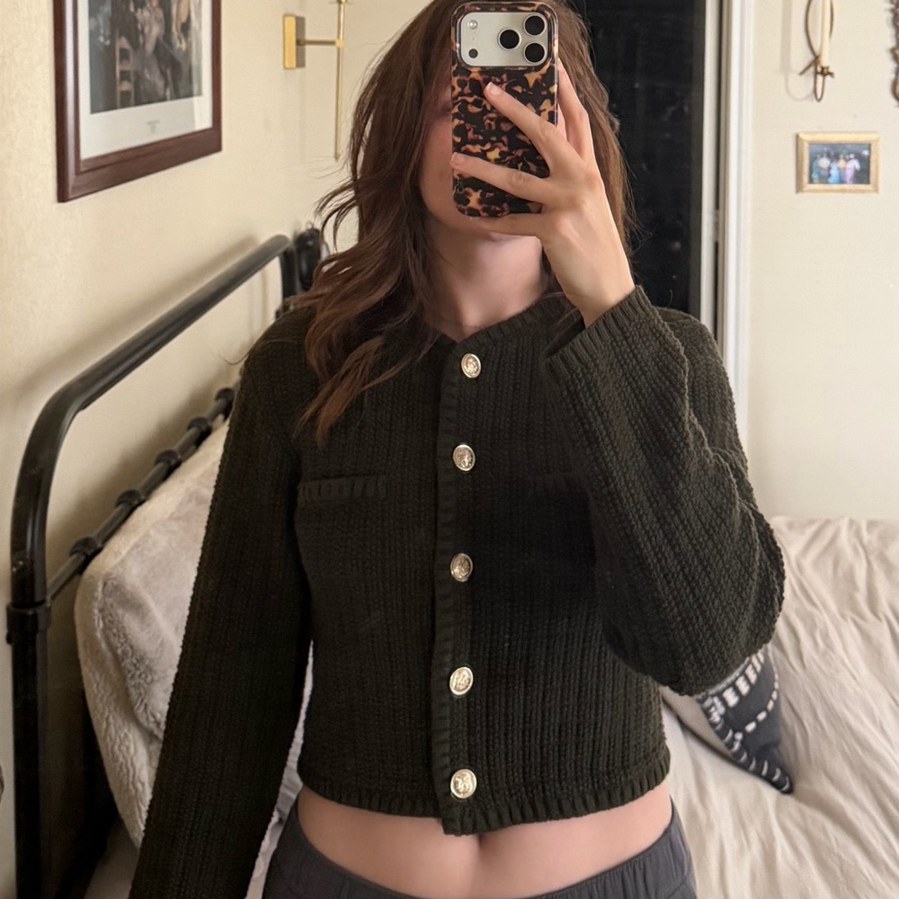 H&M Green with Gold Button Cardigan
